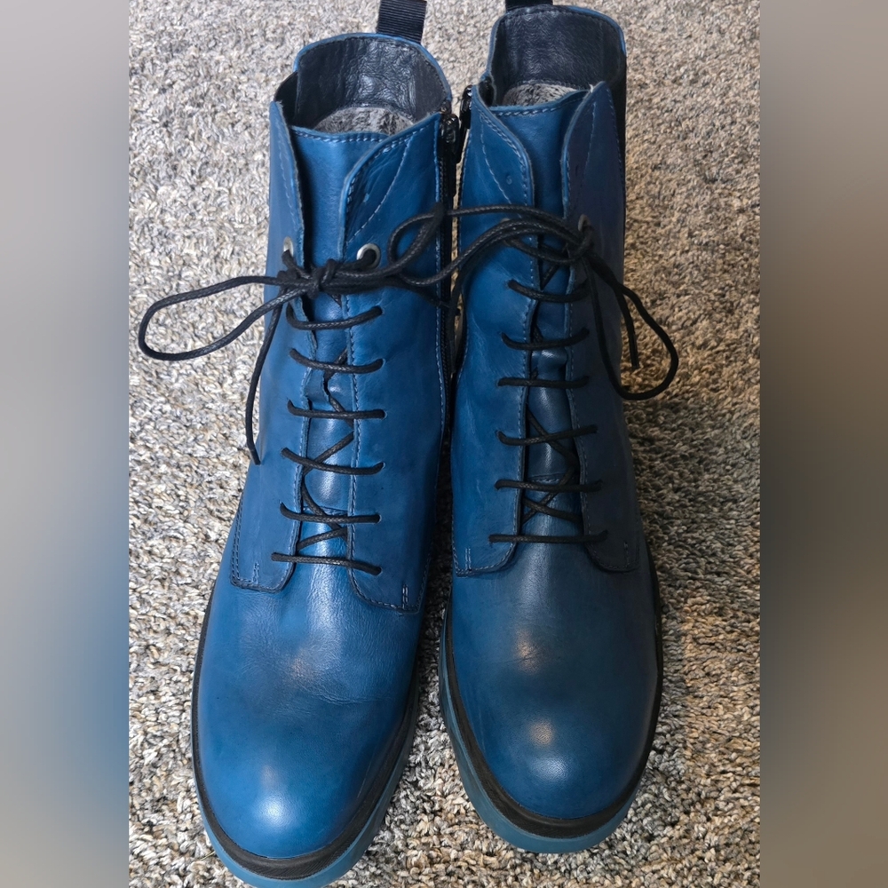 Wolky Akita WR Biker Boots with wavy sole, Womens Size 11  Petrol (Blue) Leather - Picture 3 of 11